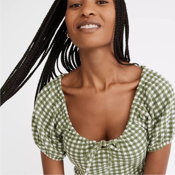 Madewell Green Gingham Check Jacquard Puff Sleeve Minidress Size XL NF940 - Picture 11 of 11